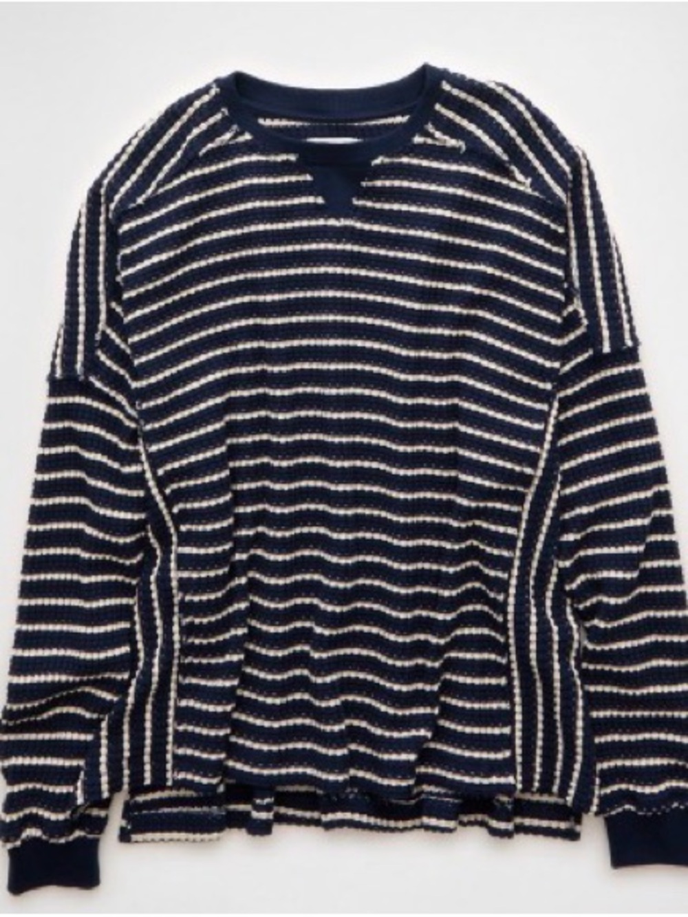 American Eagle Outfitters Navy and White Striped Crewneck Sweater
